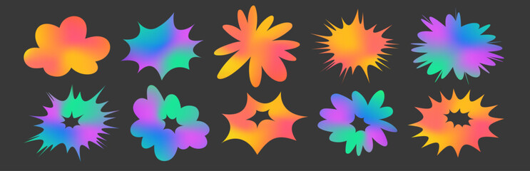 Naklejka na ściany i meble Groovy blob collection with abstract organic cloud and star shapes in gradient colors for retro designs. Vibrant psychedelic forms and fluid patterns. Modern childish decorative elements kit. Naklejka na ściany i meble Groovy blob collection with abstract organic cloud and star shapes in gradient colors for retro designs. Vibrant psychedelic forms and fluid patterns. Modern childish decorative elements kit.