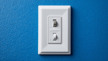 Light switch on a blue wall, modern home interior design.