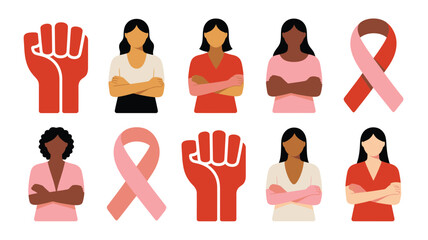 Diverse Women, Empowering Fists, and Pink Ribbons A Symbol of Unity and Support