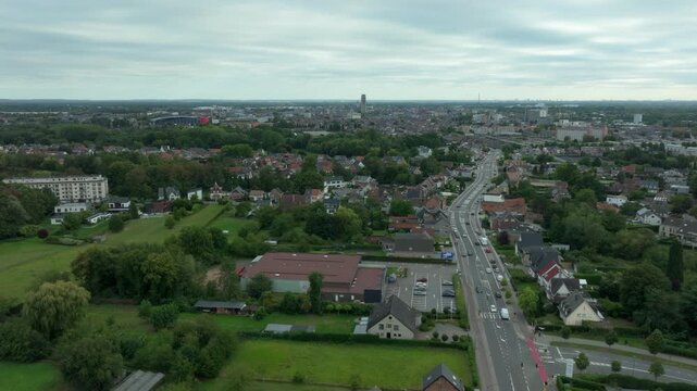 City of Mechelen from a distance on a cloudy day AERIAL