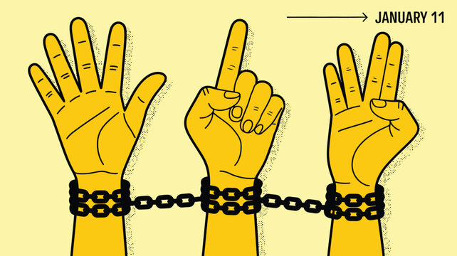 Hands Shackled with Chains Signifying January 11th, Human Trafficking Awareness Day Art