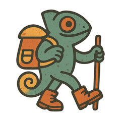 Obraz premium PNG Chameleon hiking adventure illustration