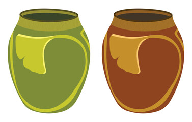 Set of decorative clay pots vector illustration in earthy colors