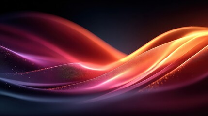 Obraz premium Abstract Wavy Background with Glowing Particles in Orange, Red and Purple
