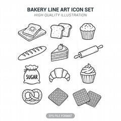 Bakery icon line art set vector