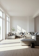 Modern Minimalist Living Room Interior Filled with Natural Light