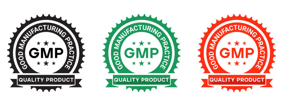 GMP Certification Logo Set Quality Product Seal in Black Green Red