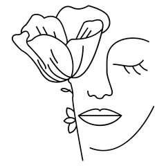 Floral Eye Close Face Line Art Illustration Design