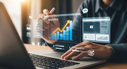 Checkmark Badge Hologram with Clipboard Checklist Over Tablet and Laptop — Quality Assurance Concept