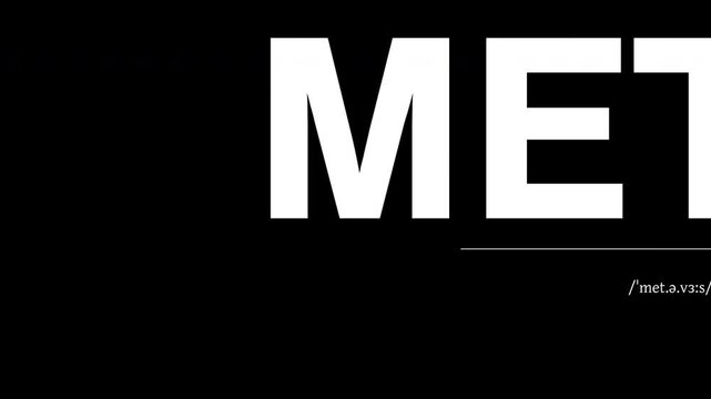 Animated kinetic typography of the word Metaverse scrolling in bold black and white dictionary style with phonetic pronunciation and definition. Seamless loop for tech and future focused videos