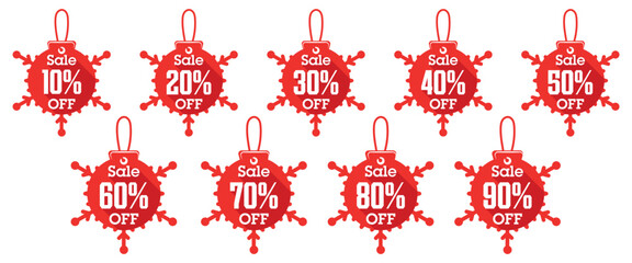 Red Christmas Snowflake Discount Sale Tags Percent Off Winter Promotion Design