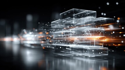 Abstract Technology Background with Glowing Lines and Geometric Shapes