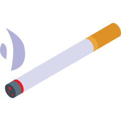 A White Cigarette with an Orange Filter and Red Tip Emitting Faint Purple Smoke on a Transparent Background