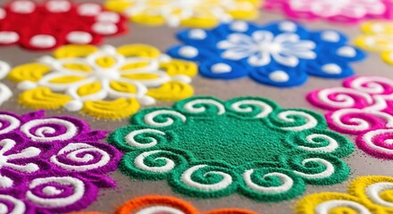 A vibrant assortment of colorful embroidered floral patterns showcasing intricate designs and bright hues, perfect for textile art inspirations and craft projects.