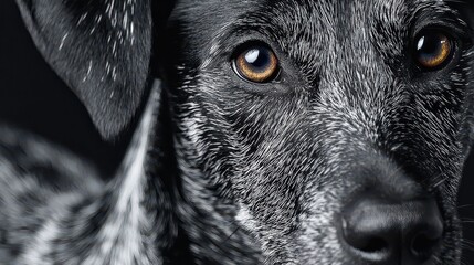 Close-up Portrait of a Dog with Striking Amber Eyes and Detailed Fur Texture