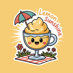 Vector illustration of an ice cream and chocolate dessert design, featuring a cartoon child eating food at a birthday party