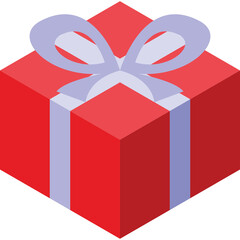 A Vibrant Red Gift Box Tied With a Light Purple Ribbon and Bow Is Presented With Clean Lines And A Subtle Shadow Against A Transparent Background