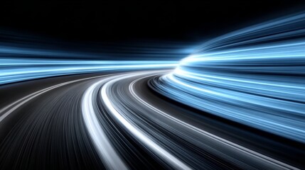 Plakat Dynamic High-Speed Movement Through Twisted Road Curves with Light Trails Emphasizing Innovation
