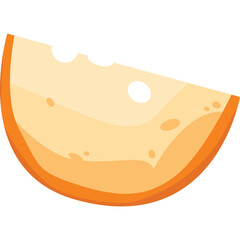 A Wedge Shaped Piece of Orange Cheese with Holes and a Bite Mark Against a Transparent Background