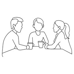 Minimalist Illustration of Coworker Friends Drinking Coffee