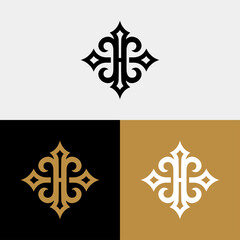 Obraz premium Luxury ornamental monogram logo design with elegant symmetrical shapes forming a royal emblem, perfect for boutique, jewelry, fashion, beauty, hotel, or premium brand identity