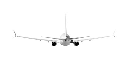 White airplane Boeing 737 Max 737-8 rear back view angle isolated on a transparent background. Modern passenger jet airplane.