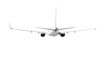 White airplane Boeing 737 Max 737-8 rear back view angle isolated on a transparent background. Modern passenger jet airplane.