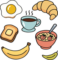 BREAKFAST WITH VARIOUS DELICIOUS FILLINGS AND DRINKS