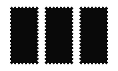 Three Tall Rectangular Perforated Postage Stamps