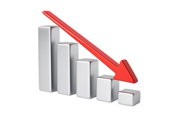 3d declining bar chart isolated on transparent background