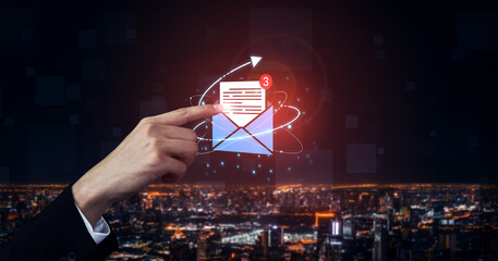 Concept of digital communication and correspondence. Receiving a new message or notification in an...