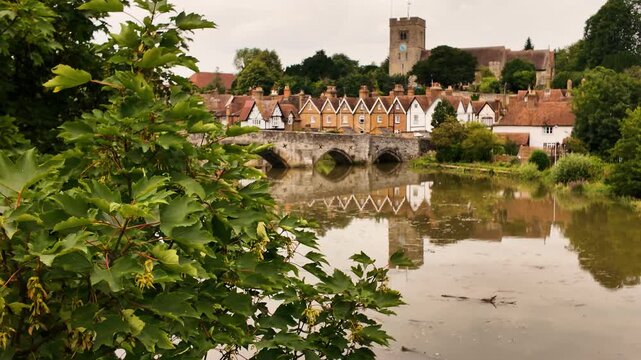Medieval architecture in Aylesford, Kent, England, UK, with stonework, timber fronts and village lanes by the river