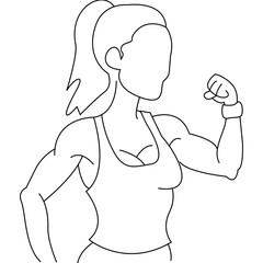 Outline Illustration of a Strong Woman Flexing
