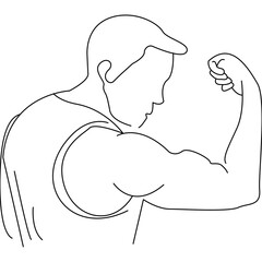 Outline Illustration of Man Flexing Bicep