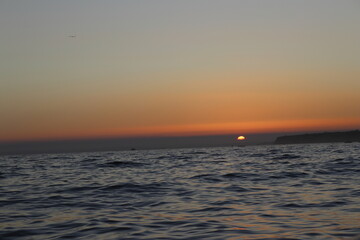 Golden Sunset Over Atlantic Ocean in Algarve, Portugal