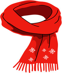 Warm Red Winter Scarf with White Snowflake Embroidery and Cozy Knitted Texture for Christmas Season Design