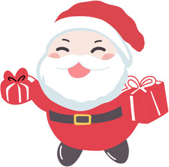 Cute Smiling Santa Claus Holding Christmas Gifts in Both Hands, Festive Cartoon Illustration for Holiday Greeting, Celebration, and Winter Design Projects