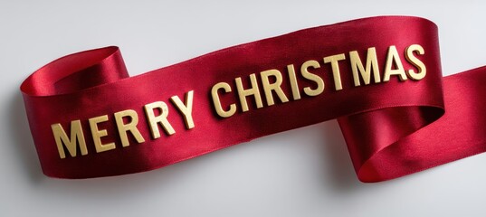 Red satin ribbon with gold script wave