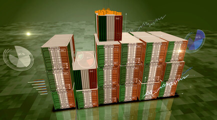 Italy export cargo containers with charts and diagrams