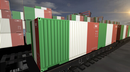Italy export containers on cargo train wagons illustration