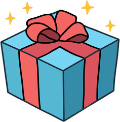 Gift Box with Red Ribbon and Bow, Festive Present Illustration for Christmas, Birthday, or Holiday Celebration Design