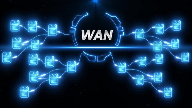 Digital W A N network connections abstract glowing blue nodes and lines data transfer technology