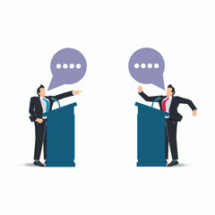 Businessmen Arguing at Podium Debate. Political Discussion or Business Conflict Concept