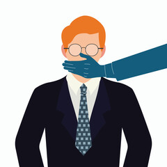 Businessman Silenced by Hand. Censorship, Freedom of Speech, or Workplace Pressure Concept