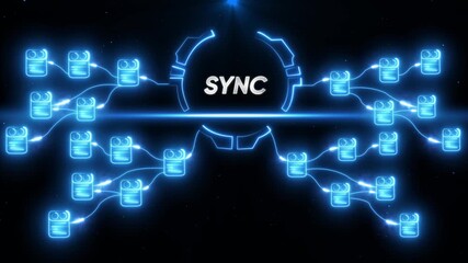 Digital network connection synchronization data flow abstract technology concept glowing blue - Powered by Adobe