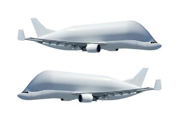 White cargo airplane Airbus Beluga A300-600ST Super Transporter side view angle right and left isolated on a transparent background