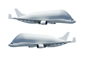 White cargo airplane Airbus Beluga A300-600ST Super Transporter side view angle right and left isolated on a transparent background