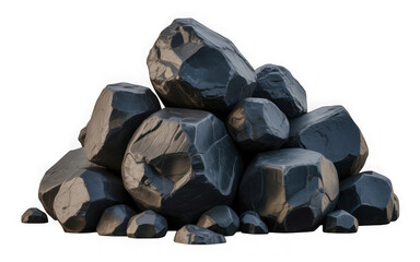 Formation of black boulders pile ground cutout transparent backgrounds 3d rendering