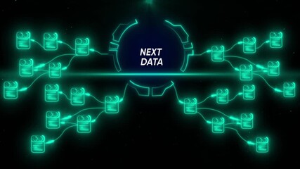 Neon digital network data flow abstract background with interconnected nodes and glowing lines - Powered by Adobe