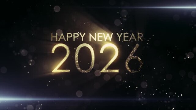 New year 2026 greeting with fireworks Happy New year 2026 animated. Fireworks shiny on background. Animated text that says Happy New Year 2026. 3D Illustration.